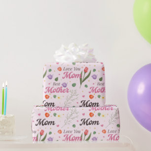 Liefste Mama Beste Moeder Bloemrijke Typografie Pa Cadeaupapier