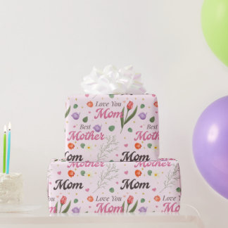 Liefste Mama Beste Moeder Bloemrijke Typografie Pa Cadeaupapier