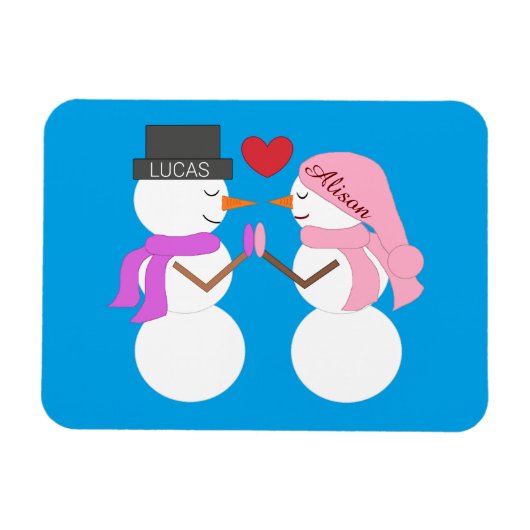 Liefste sneeuwmensen verliefd: blauw-groen magneet (Horizontaal)