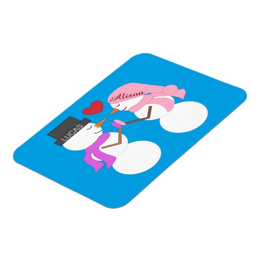 Liefste sneeuwmensen verliefd: blauw-groen magneet (Linkerzijde)