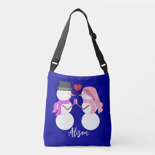 Liefste sneeuwmensen verliefd: donkerblauw crossbody tas (Voorkant)