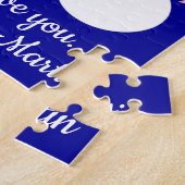 Liefste sneeuwmensen verliefd: donkerblauwe kerst legpuzzel (Zijkant)