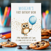 Liefste uil blauwe ballon 1e verjaardag kaart