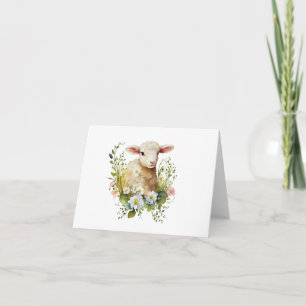 Liefste Waterverf Baby Lamb met Bloemen BLANK Kaart
