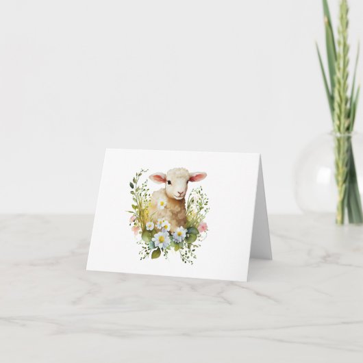 Liefste Waterverf Baby Lamb met Bloemen BLANK Kaart (Voorkant)