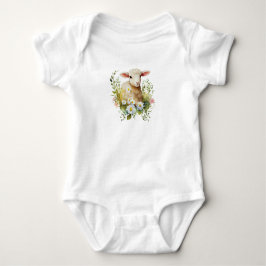 Liefste Waterverf Baby Lamb met Bloemen Romper