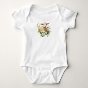 Liefste Waterverf Baby Lamb met Bloemen Romper