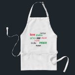 LIEFT JOY PEACE Hebreeuws - Gepersonaliseerd Standaard Schort<br><div class="desc">Dit pron is een stijlvol geschenk voor iedereen die op elk moment van het jaar van het koken houdt, maar vooral tijdens de feestdagen. De woorden LOVE JOY PEACE, inclusief hun Hebreeuwse vertalingen, hebben een kleurcode in rood, geel en groen. De tekst is aanpasbaar in hoesje u om het even...</div>