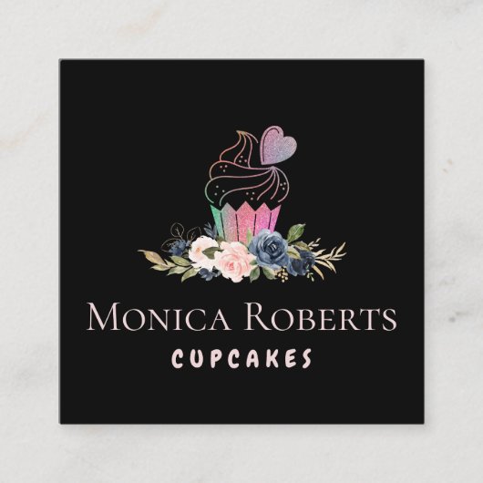 lieftallige florale glitter op maat vierkante visitekaartje (Voorkant)