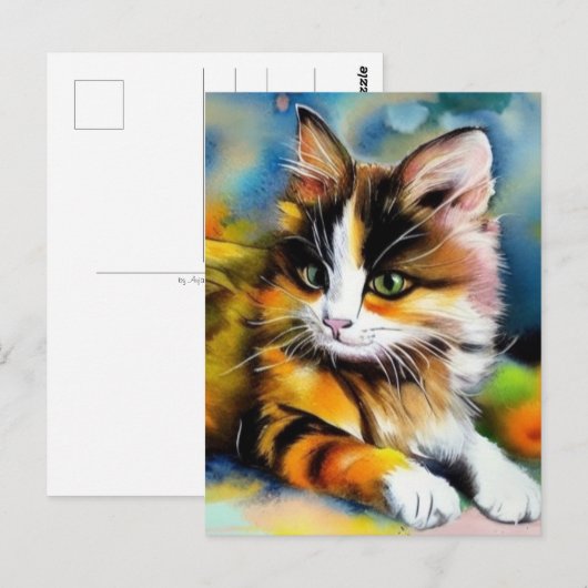 Liegende Katze, Aquarell -  Briefkaart (Voorkant / Achterkant)