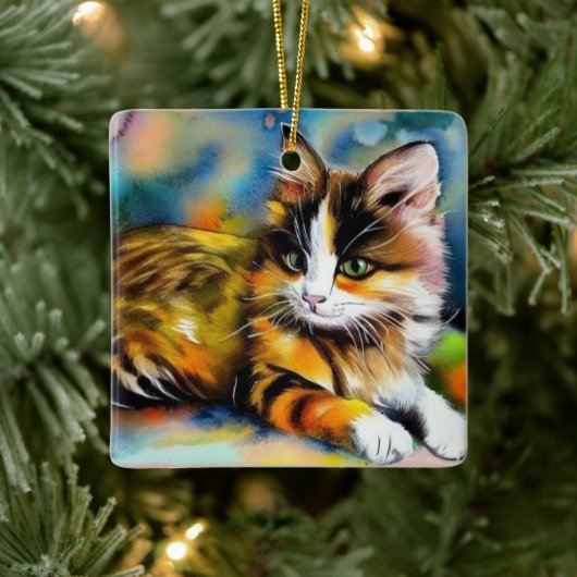 Liegende Katze, Aquarell - Keramisch Ornament (Boom)