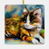 Liegende Katze, Aquarell - Keramisch Ornament (Voorkant)