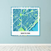 Lienzo mapa minimalista Barcelona - Azul-Verde Canvas Afdruk (Insitu (Houten vloer))