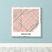 Lienzo mapa minimalista Barcelona - Rosa-verde Canvas Afdruk (Insitu (Houten vloer))