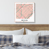 Lienzo mapa minimalista Barcelona - Rosa-verde Canvas Afdruk (Insitu (Slaapkamer))