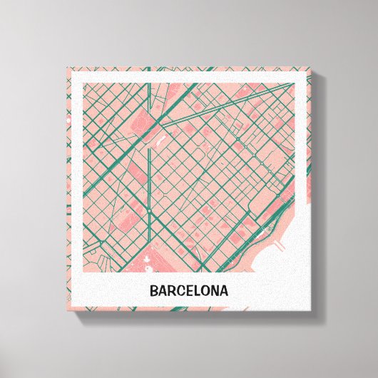 Lienzo mapa minimalista Barcelona - Rosa-verde Canvas Afdruk (Voorkant)