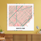 Lienzo mapa minimalista Barcelona - Rosa-verde Canvas Afdruk (Insitu (Woonkamer))