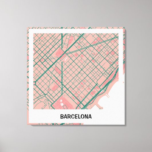 Lienzo mapa minimalista Barcelona - Rosa-verde Canvas Afdruk (Voorkant)