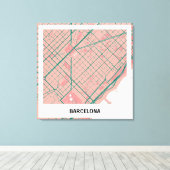 Lienzo mapa minimalista Barcelona - Rosa-verde Canvas Afdruk (Insitu (Houten vloer))