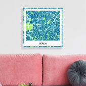Lienzo mapa minimalista Berlín - Azul-Verde Canvas Afdruk (Insitu (Woonkamer))