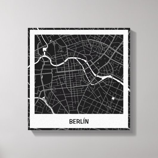 Lienzo mapa minimalista Berlín - Negro-blanco Canvas Afdruk (Voorkant)