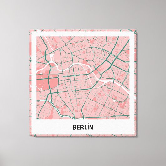 Lienzo mapa minimalista Berlín - Rosa-verde Canvas Afdruk (Voorkant)