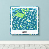 Lienzo mapa minimalista Bilbao - Azul-Verde Canvas Afdruk (Insitu (Houten vloer))