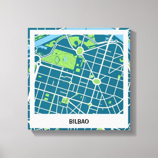 Lienzo mapa minimalista Bilbao - Azul-Verde Canvas Afdruk (Voorkant)
