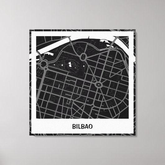 Lienzo mapa minimalista Bilbao - Negro-blanco Canvas Afdruk (Voorkant)