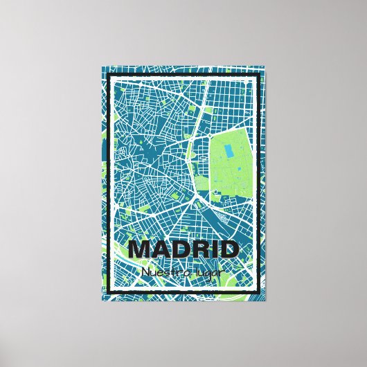 Lienzo mapa minimalista Madrid - Azul-verde Canvas Afdruk (Voorkant)