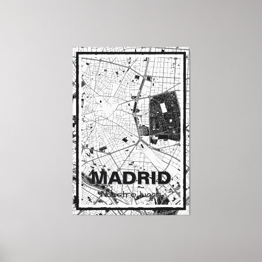 Lienzo mapa minimalista Madrid - Blanco-negro Canvas Afdruk (Voorkant)