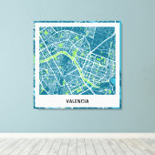 Lienzo mapa minimalista Valencia - Azul-Verde Canvas Afdruk (Insitu (Houten vloer))