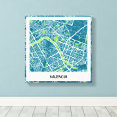 Lienzo mapa minimalista Valencia - Azul-Verde Canvas Afdruk (Insitu (Houten vloer))