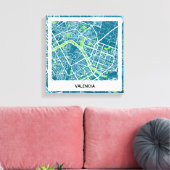 Lienzo mapa minimalista Valencia - Azul-Verde Canvas Afdruk (Insitu (Woonkamer))