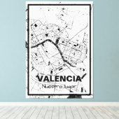 Lienzo mapa minimalista Valencia - Blanco-negro Canvas Afdruk (Insitu (Houten vloer))