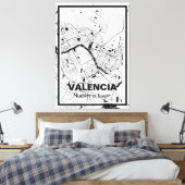 Lienzo mapa minimalista Valencia - Blanco-negro Canvas Afdruk (Insitu (Slaapkamer))