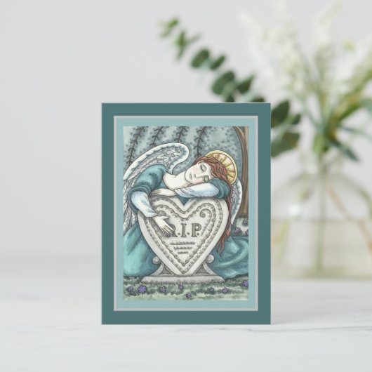 LIERENDE BEWAARDENGEL, BEGRAAFPLAATS ROUWKUNST RIP BRIEFKAART (Staand voorkant)