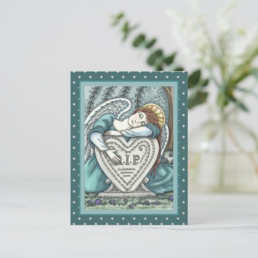 LIERENDE BEWAARENGEL, BEGRAAFPLAATS ROUWKUNST RIP BRIEFKAART (Staand voorkant)