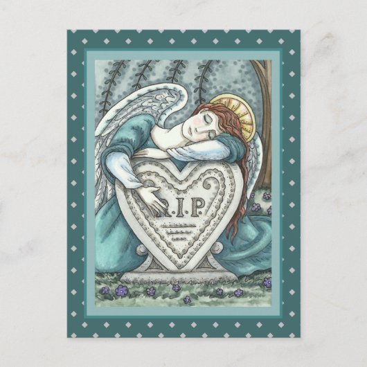LIERENDE BEWAARENGEL, BEGRAAFPLAATS ROUWKUNST RIP BRIEFKAART (Voorkant)