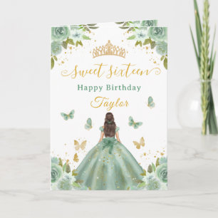 Lieve 16-jarige Groene Prinses Bruinharig Meisje Kaart