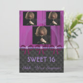 Lieve 16-partij Violet Silk & Parels & foto's Kaart (Staand voorkant)