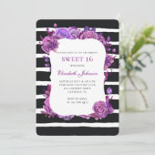 Lieve 16 uitnodiging. Paarse bloemen 16e verjaarda Kaart (Staand voorkant)
