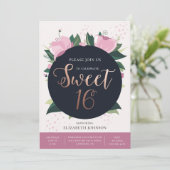 Lieve 16 verjaardagskaart. Goud en roze. Floral Kaart (Staand voorkant)