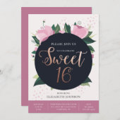 Lieve 16 verjaardagskaart. Goud en roze. Floral Kaart (Voorkant / Achterkant)