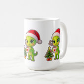 **Lieve 3D groene alien met kerstmuts en warme cho Koffiemok (Voorkant rechts)