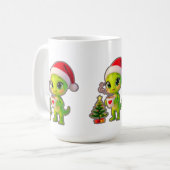 **Lieve 3D groene alien met kerstmuts en warme cho Koffiemok (Voorkant links)