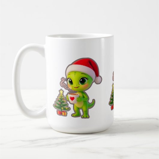 **Lieve 3D groene alien met kerstmuts en warme cho Koffiemok (Links)