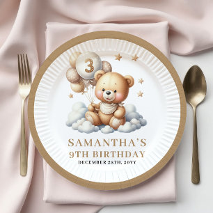 Lieve 3e Verjaardag Teddybeer Gouden Borden Set Papieren Bordje