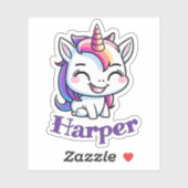 Lieve aangepaste naam en vrolijke gelukkige eenhoo sticker (Vel)