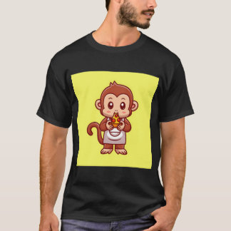 Lieve Aap Chef Eet Pizza Cartoon Vector Icoon T-shirt
